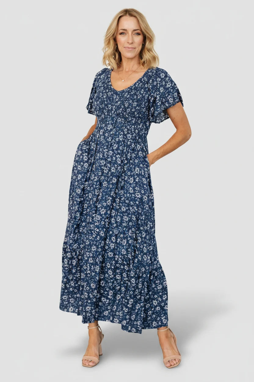 Joanie Smocked Dress | Blue Floral