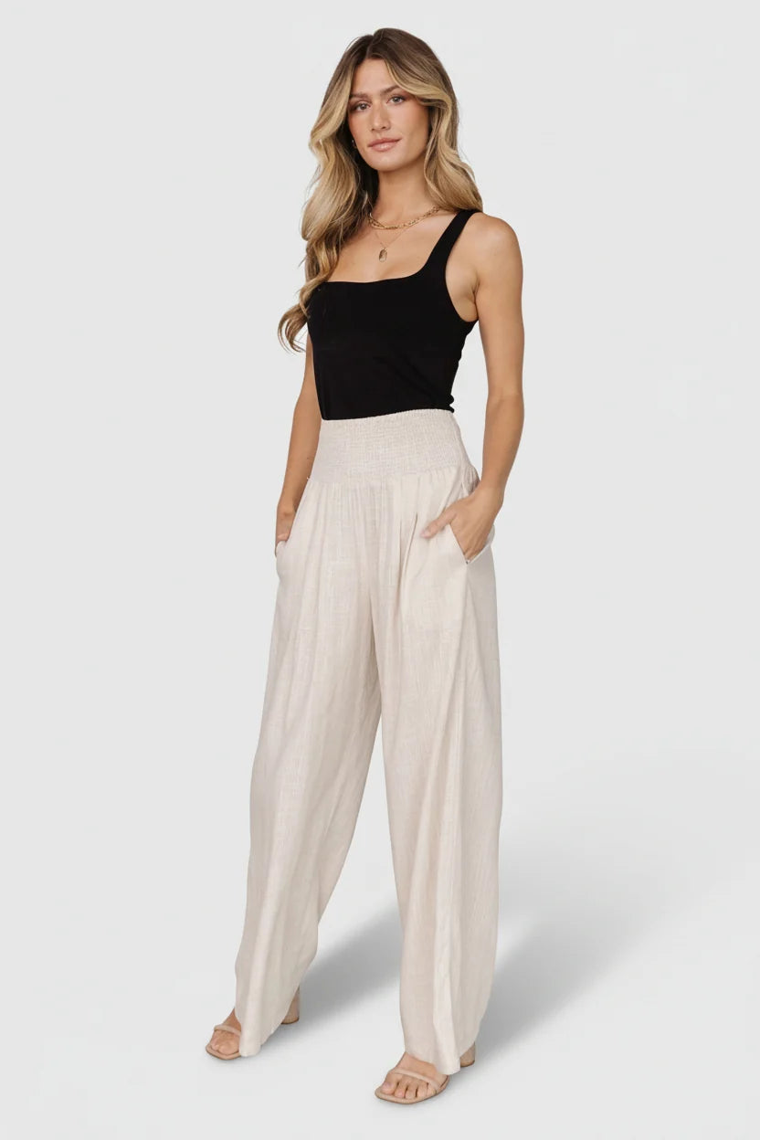 Parvati Smocked Waist Pants | Natural