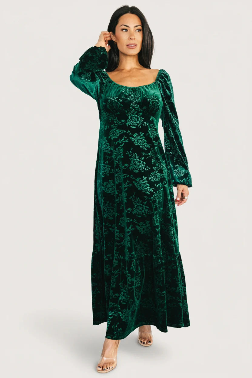 Audra Velvet Embossed Maxi Dress | Emerald