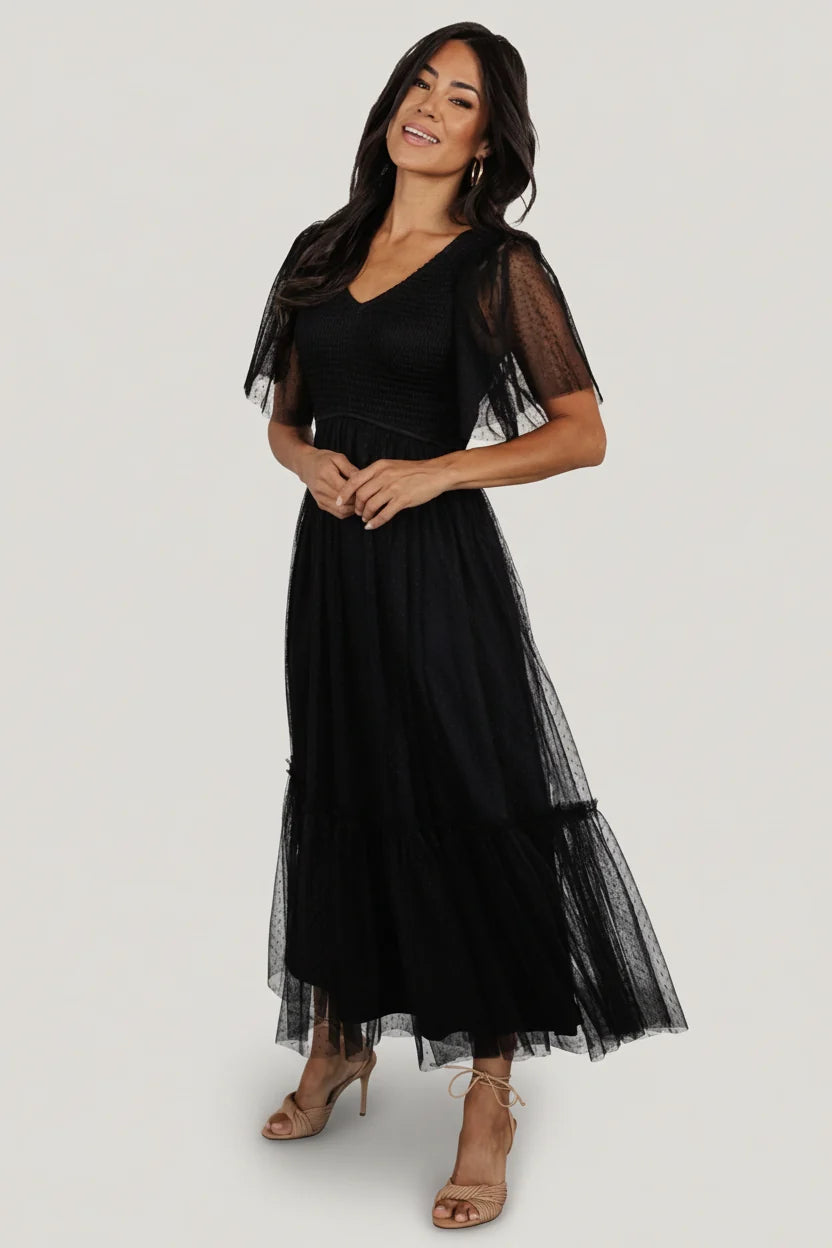 Martha Smocked Tulle Dress | Black