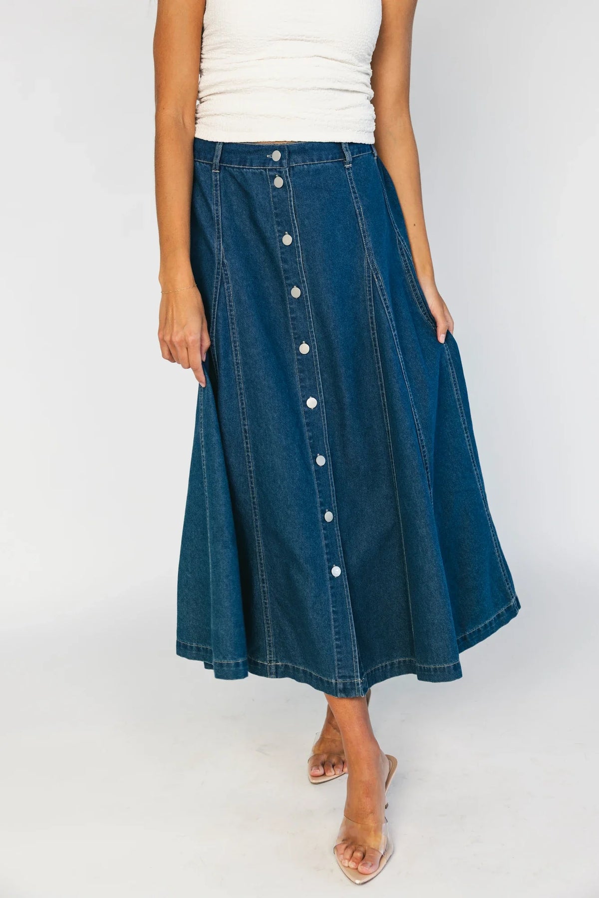 Cece Button Down Denim Skirt | Dark Wash