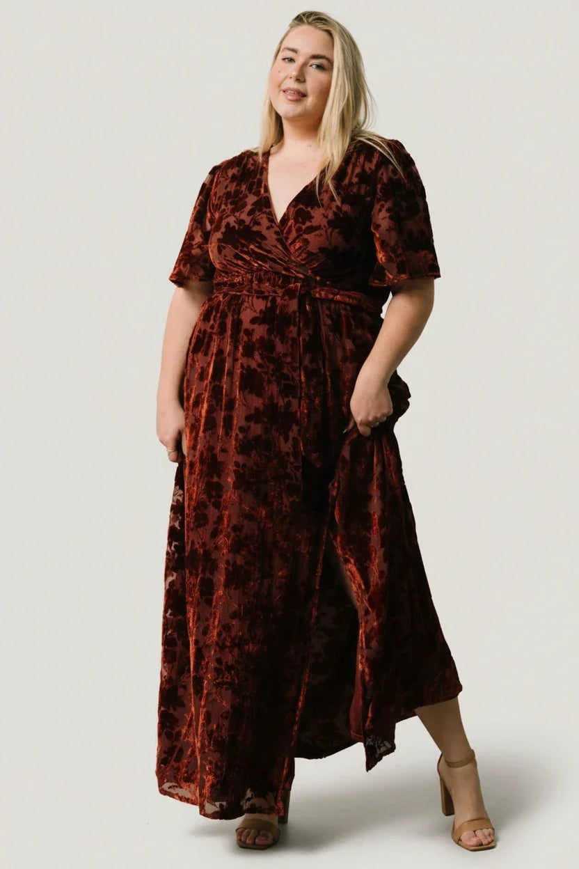 Uma Velvet Maxi Dress | Copper Floral