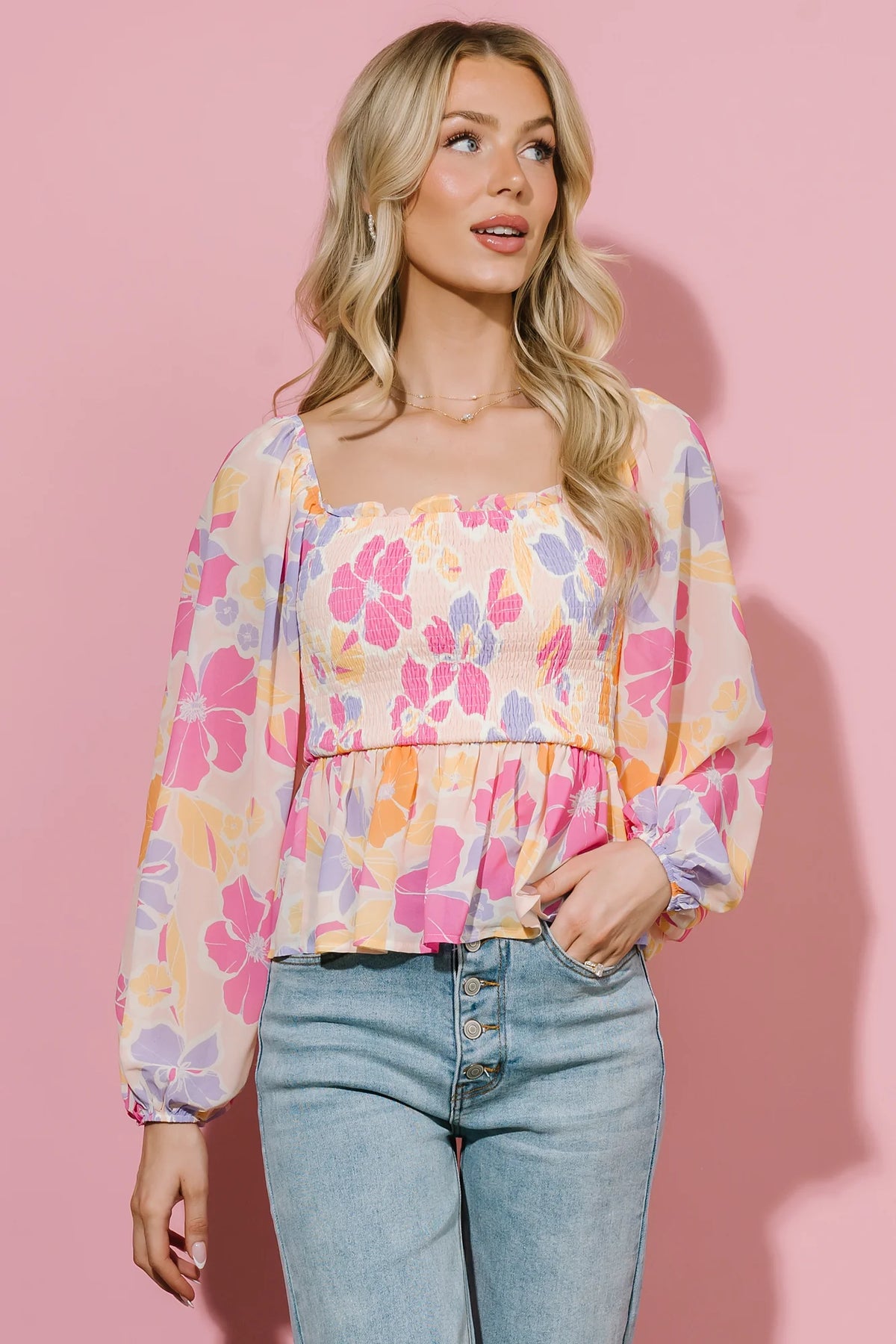 Sally Smocked Top | Pink Multi