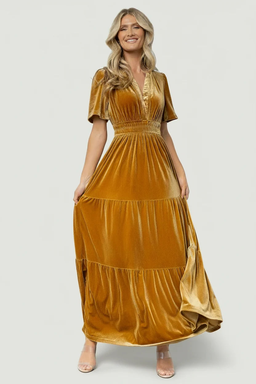 Artemis Velvet Maxi Dress | Dark Gold