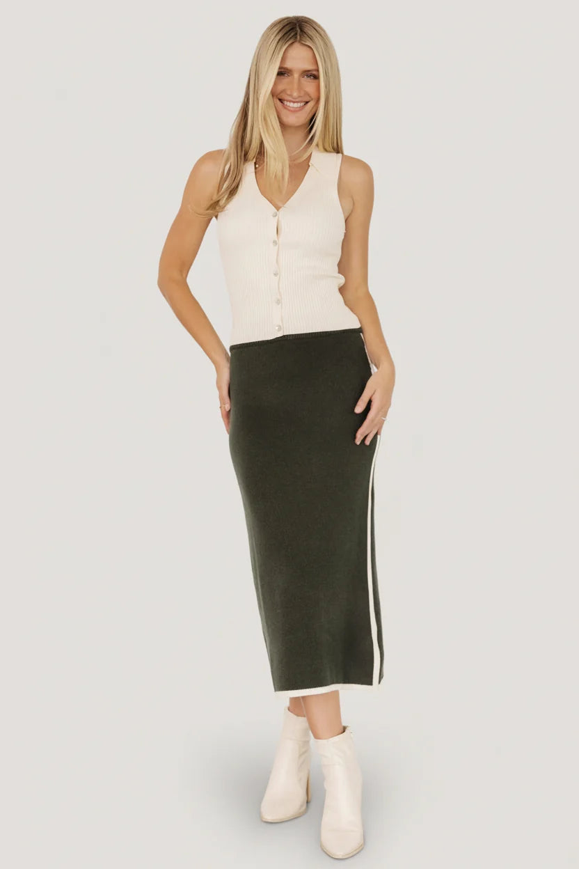 Ava Knit Midi Skirt | Dark Green