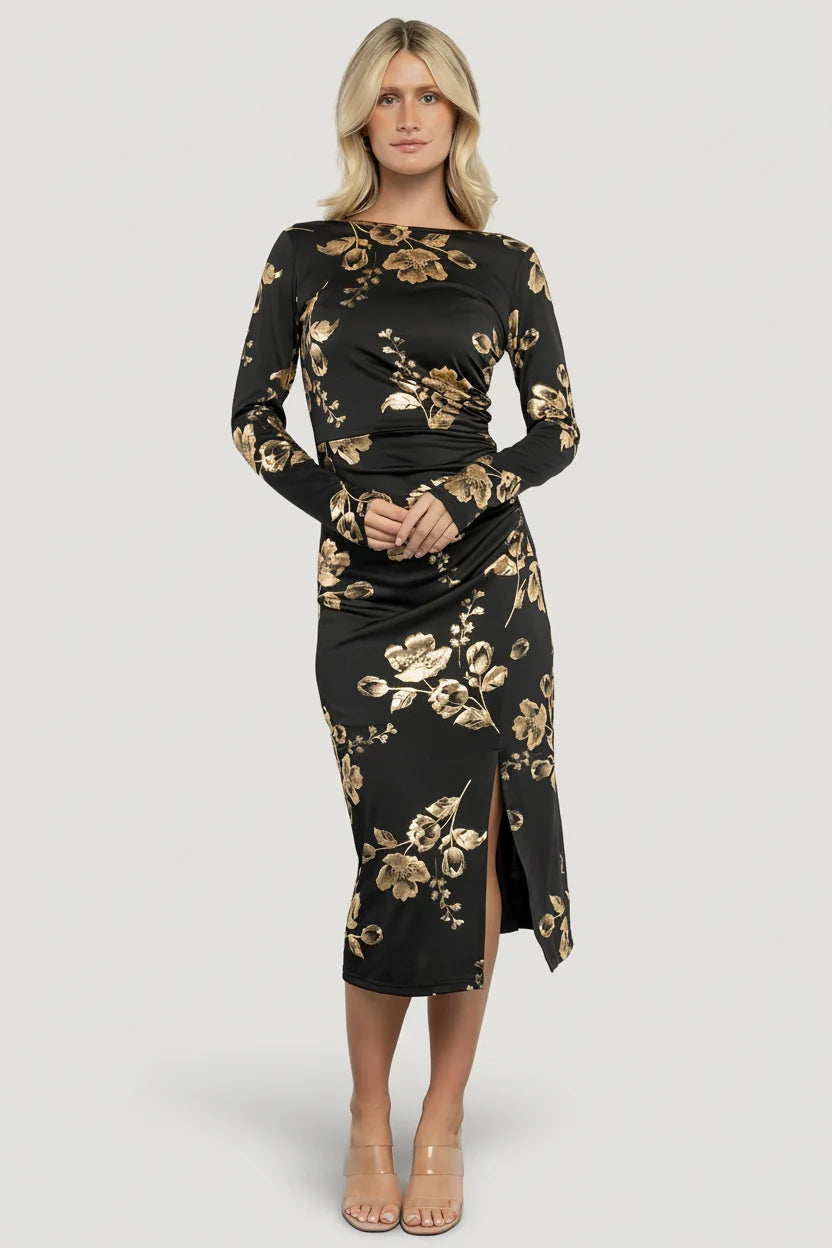 Valeria Midi Dress | Black + Gold