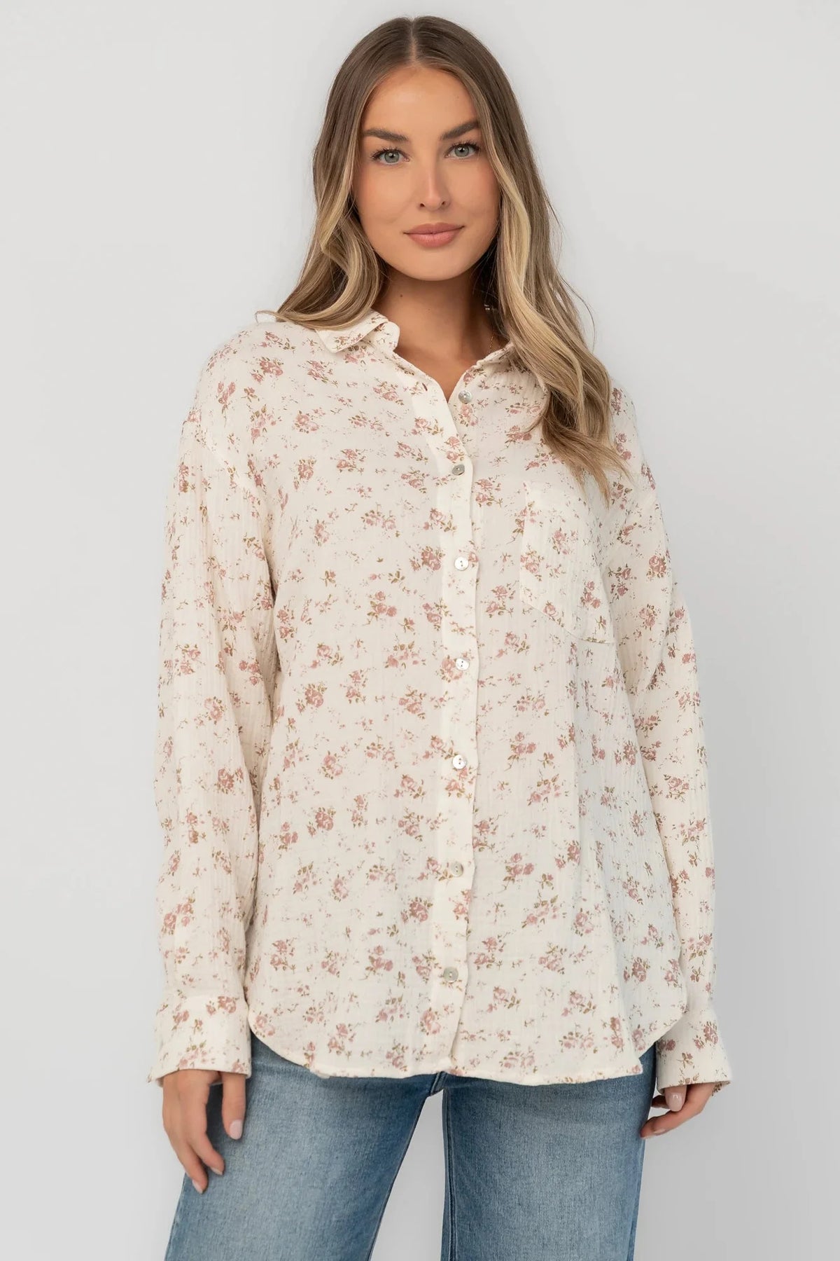 Jessie Button Up Blouse | Ivory Floral