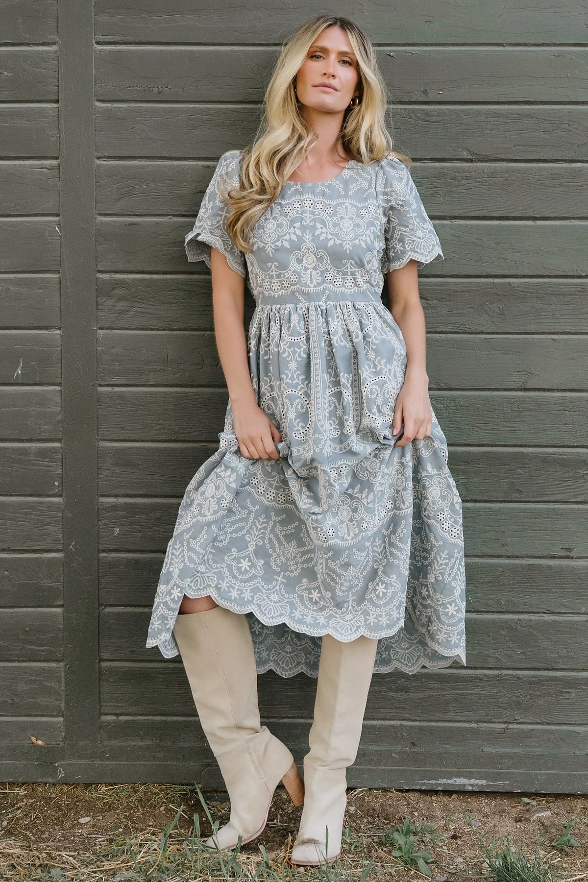 Margot Eyelet Midi Dress | Slate