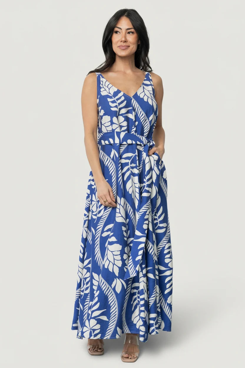 Sofía Maxi Dress | Cobalt + White
