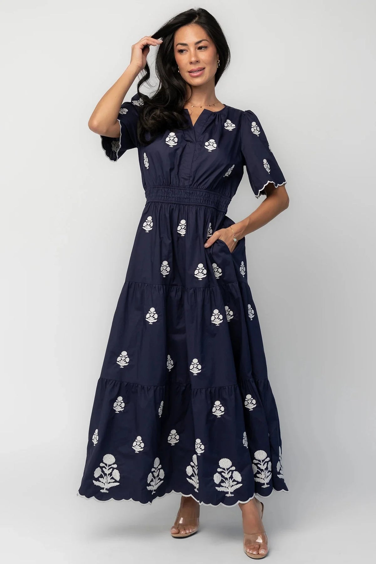 Delilah Embroidered Maxi Dress | Navy