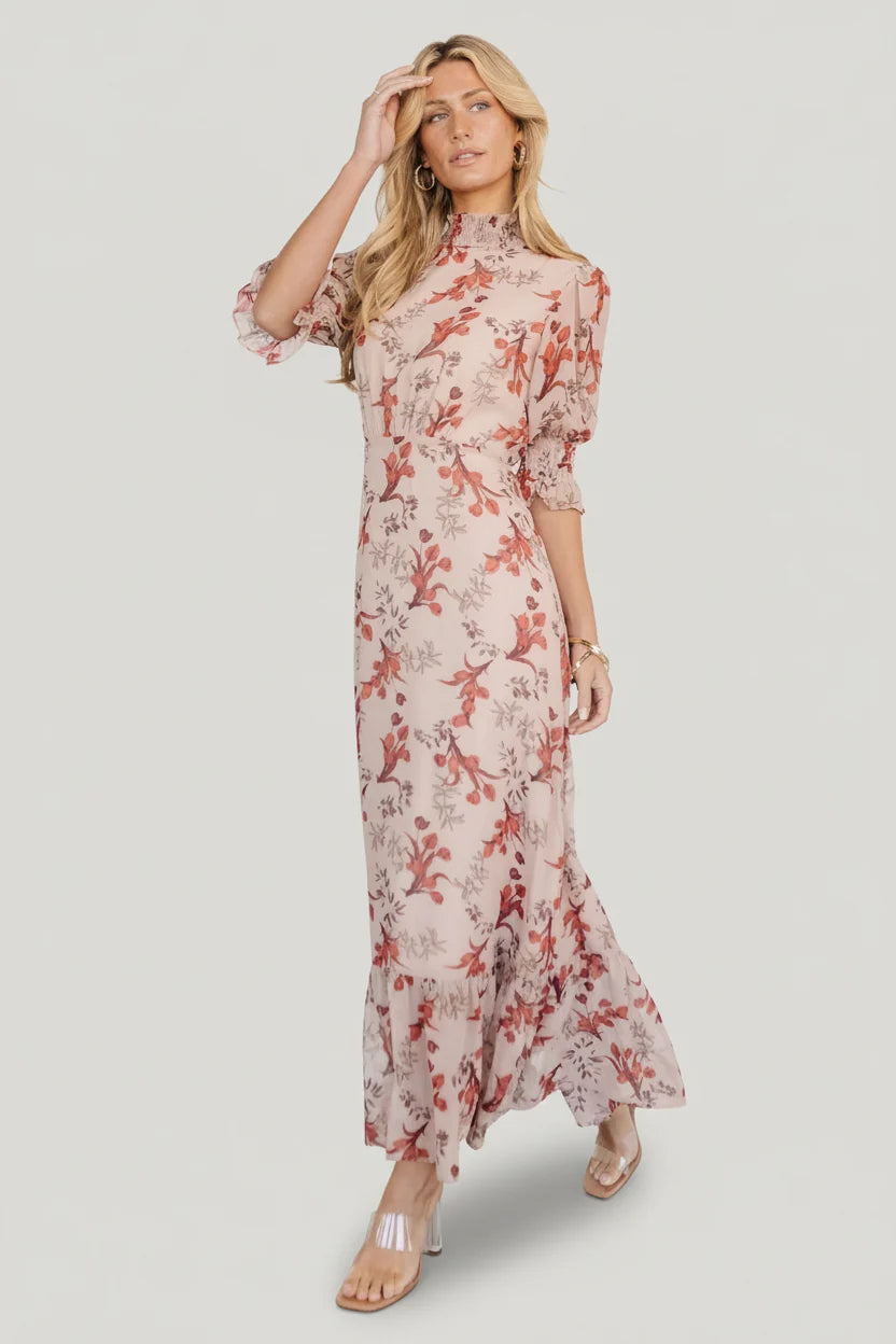 Marie Mock Neck Maxi Dress | Blush Floral