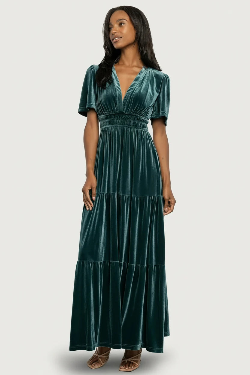 Artemis Velvet Maxi Dress | Deep Lagoon