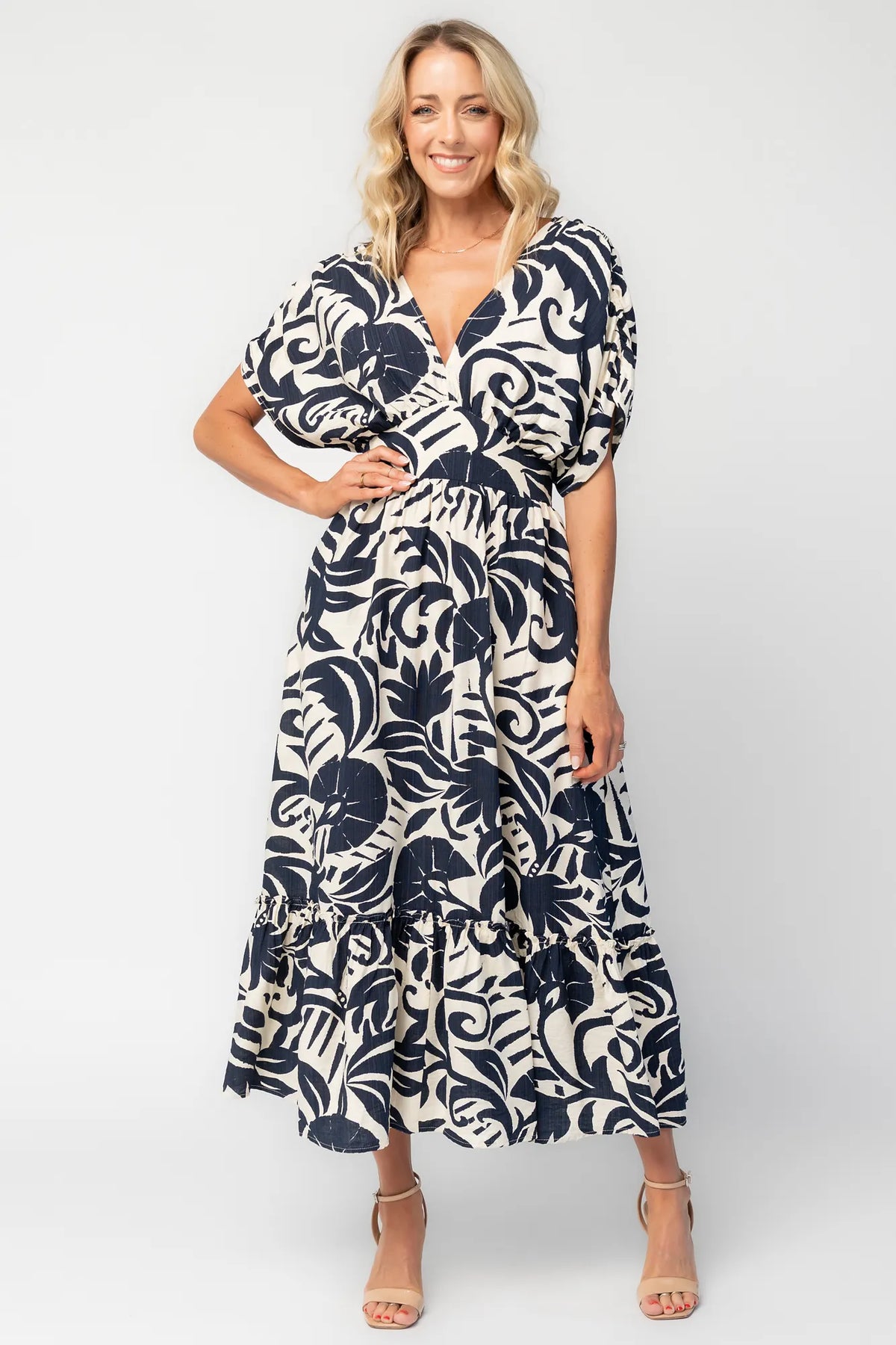 Mata Midi Dress | Navy + Cream Floral