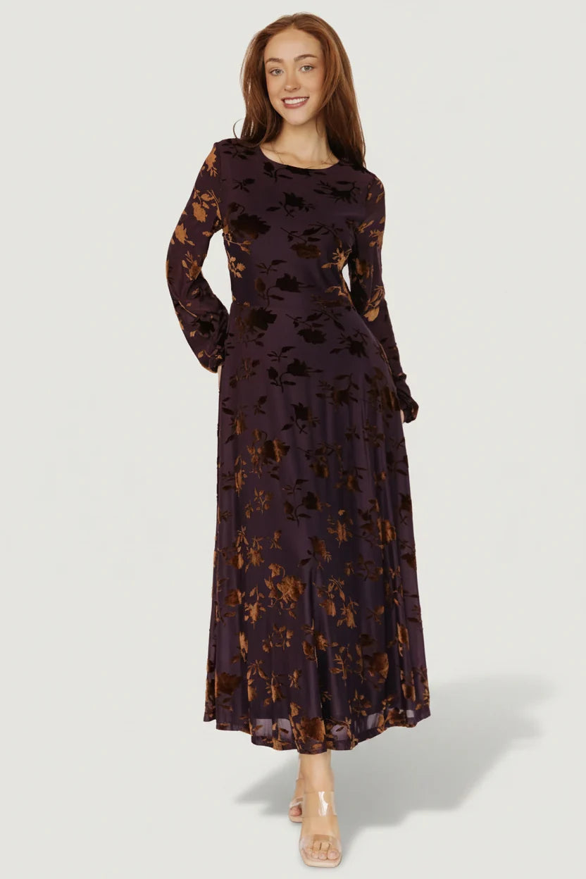 Thora Velvet Dress | Deep Plum + Bronze