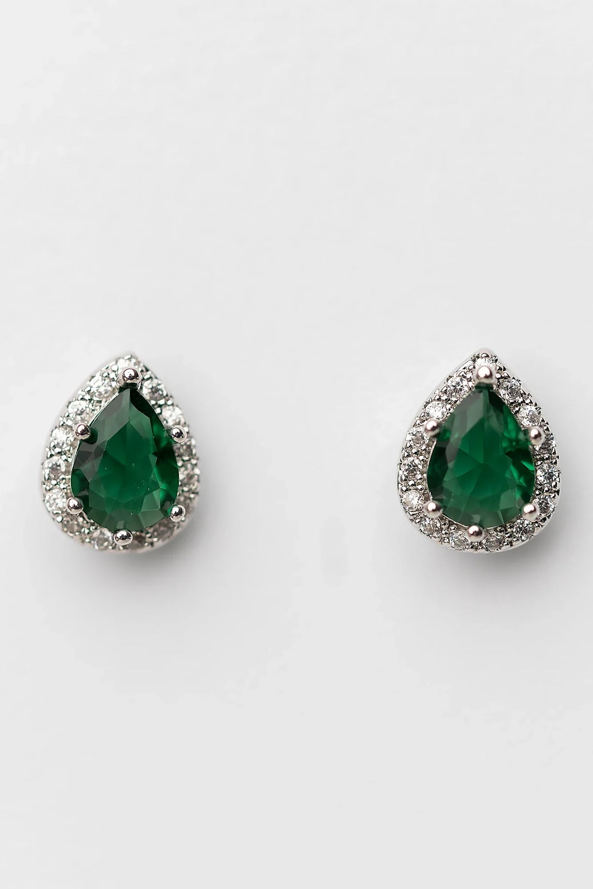 Dacia Pear Cut Stud Earrings | Emerald