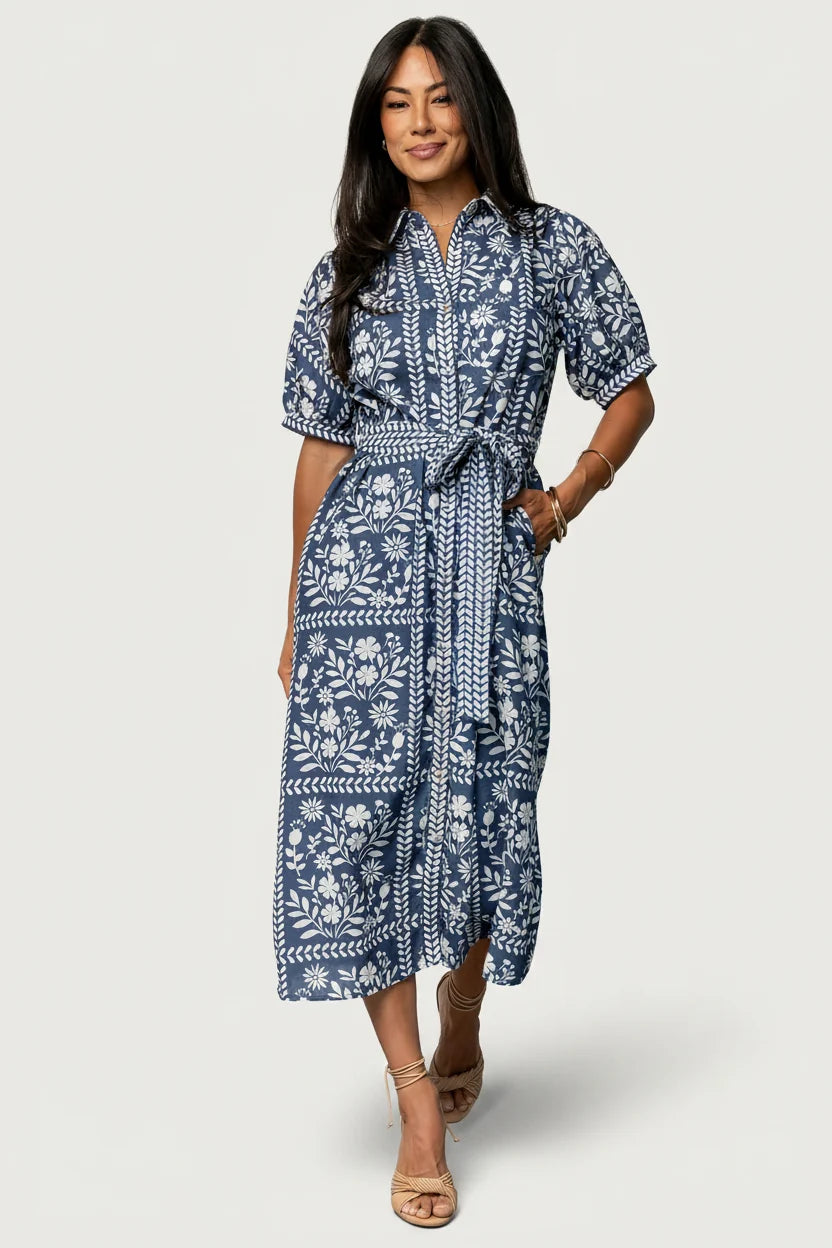 Karla Midi Dress | Deep Slate + White Floral