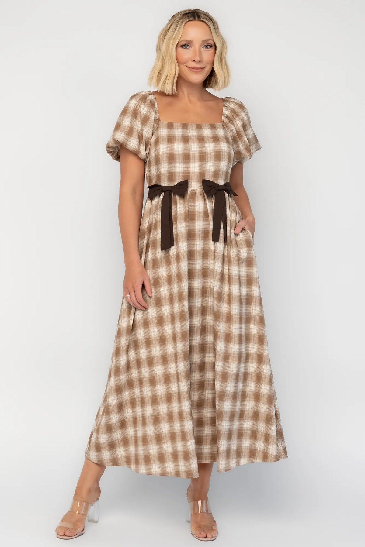 Sinclair Midi Dress | Brown Plaid