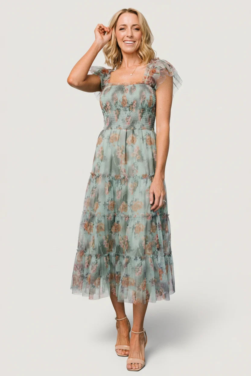 Clementine Tulle Midi Dress | Sage Multi Floral