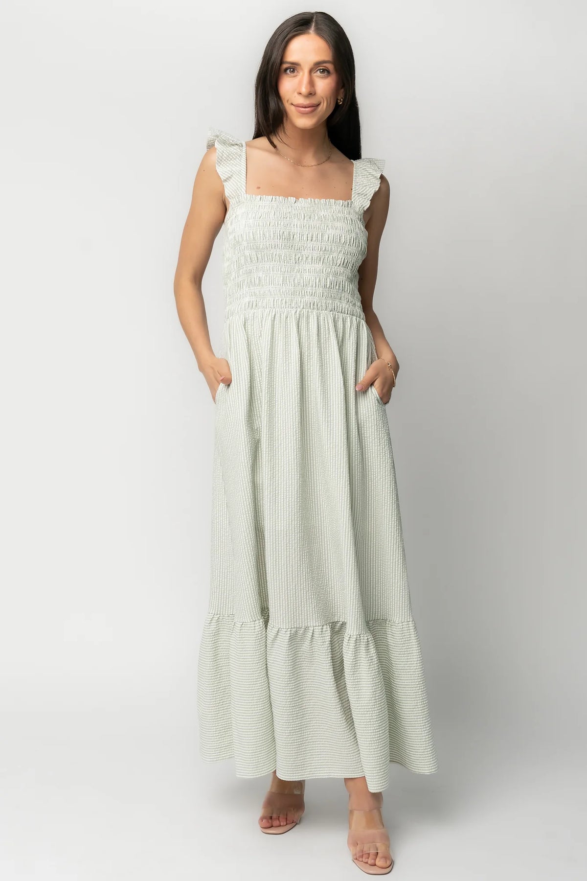 Jenny Smocked Maxi Dress | Sage + White