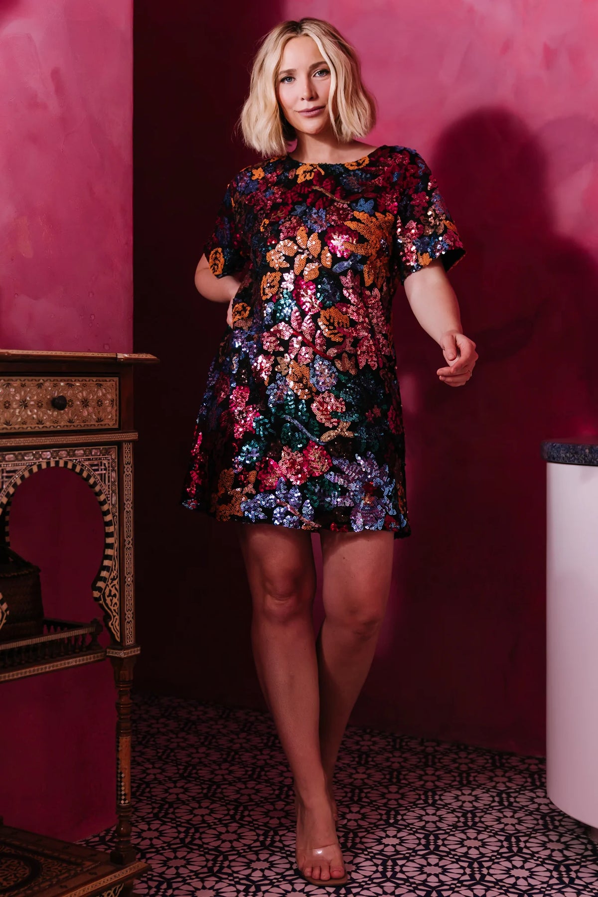 Squires Sequin Short Dress | Black Multi