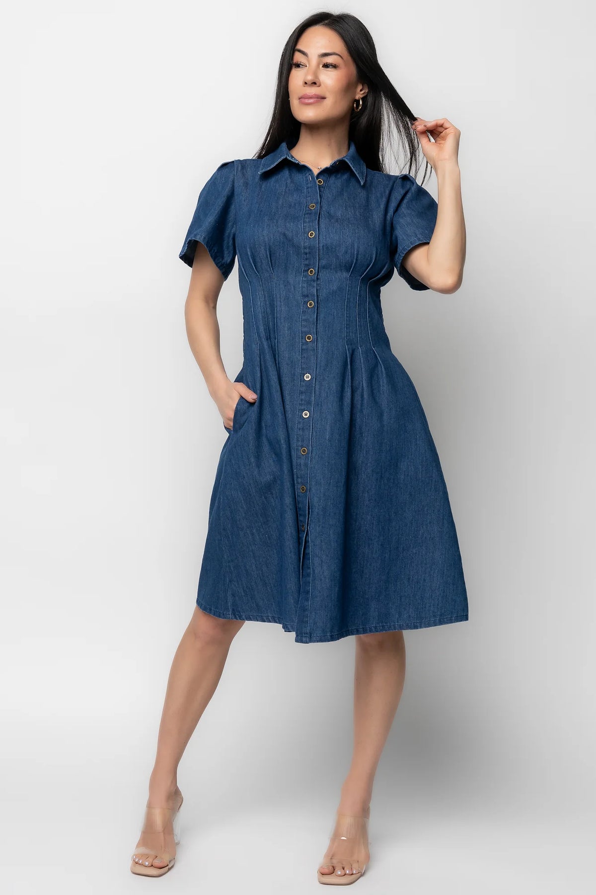 Coco Denim Short Dress | Dark Wash