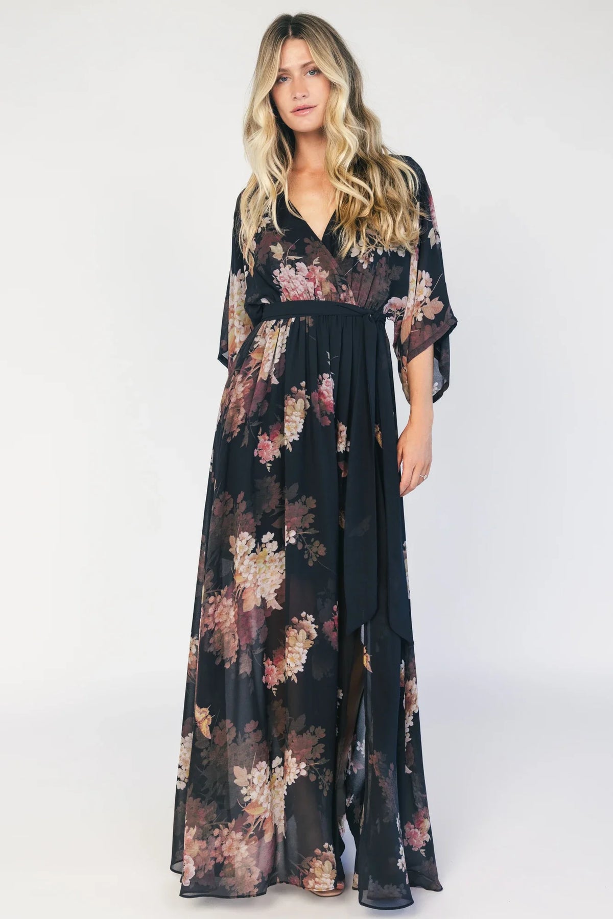 Kia Kimono Maxi Dress | Black + Blush Floral