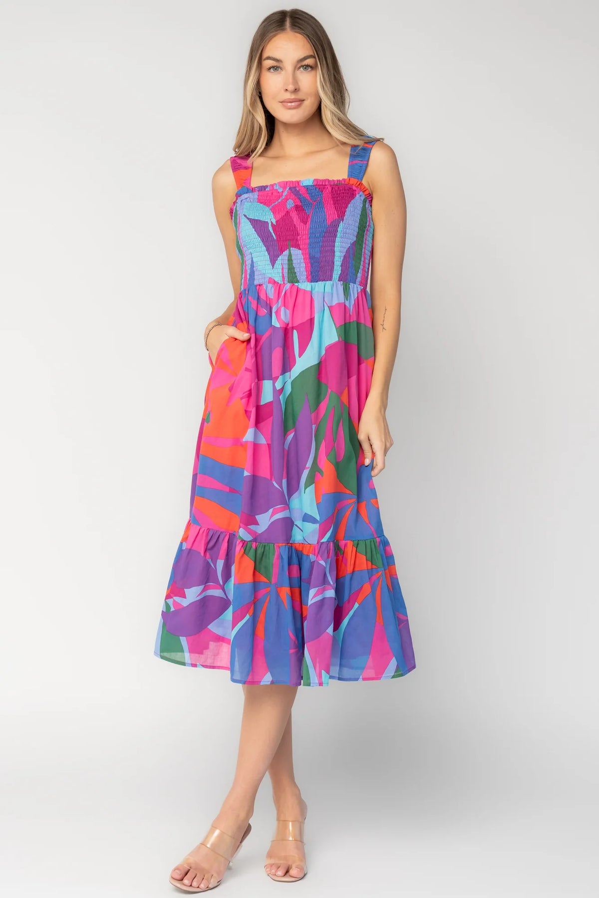 Cruz Smocked Midi Dress | Multi Print