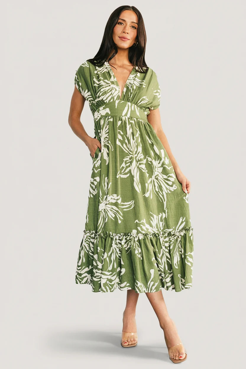 Rosa Midi Dress | Green Print