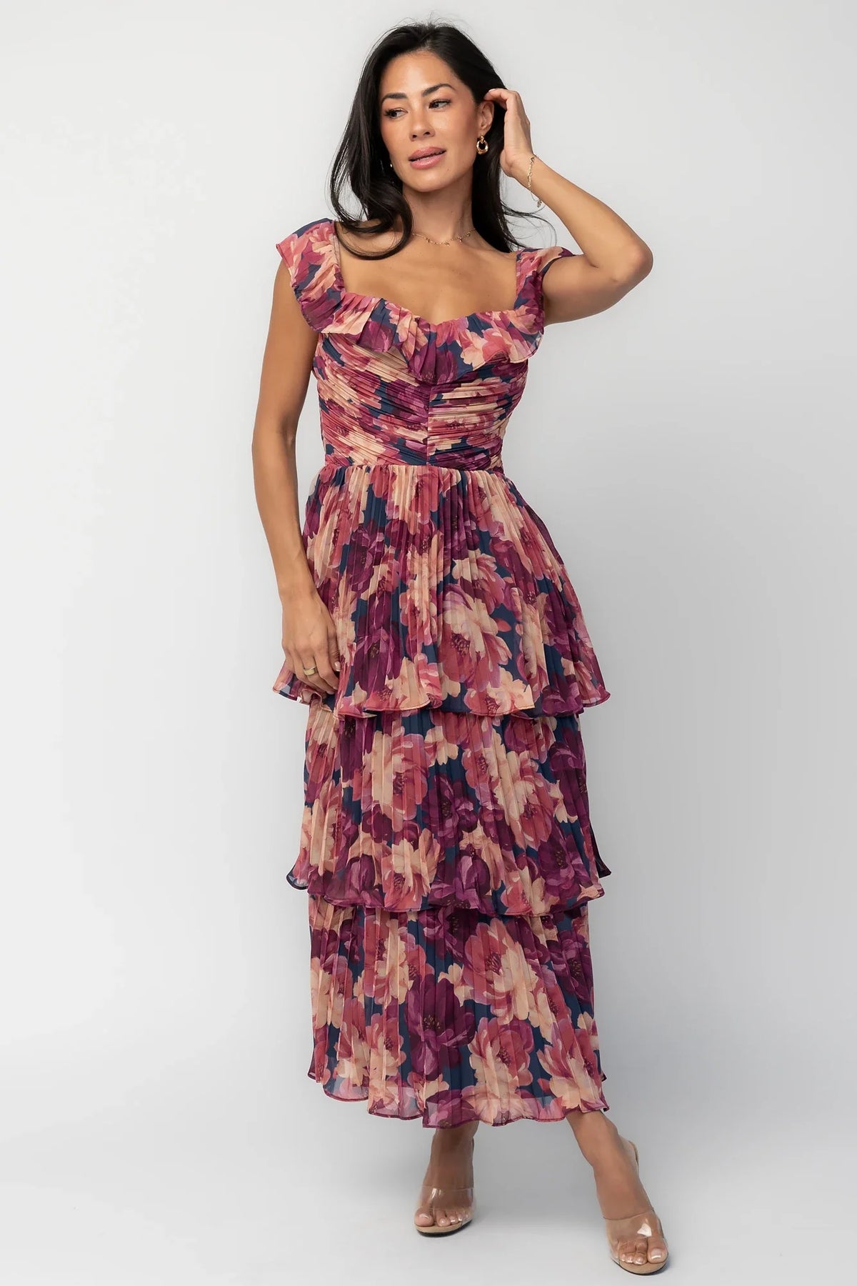 Steinway Pleated Midi Dress | Berry Floral