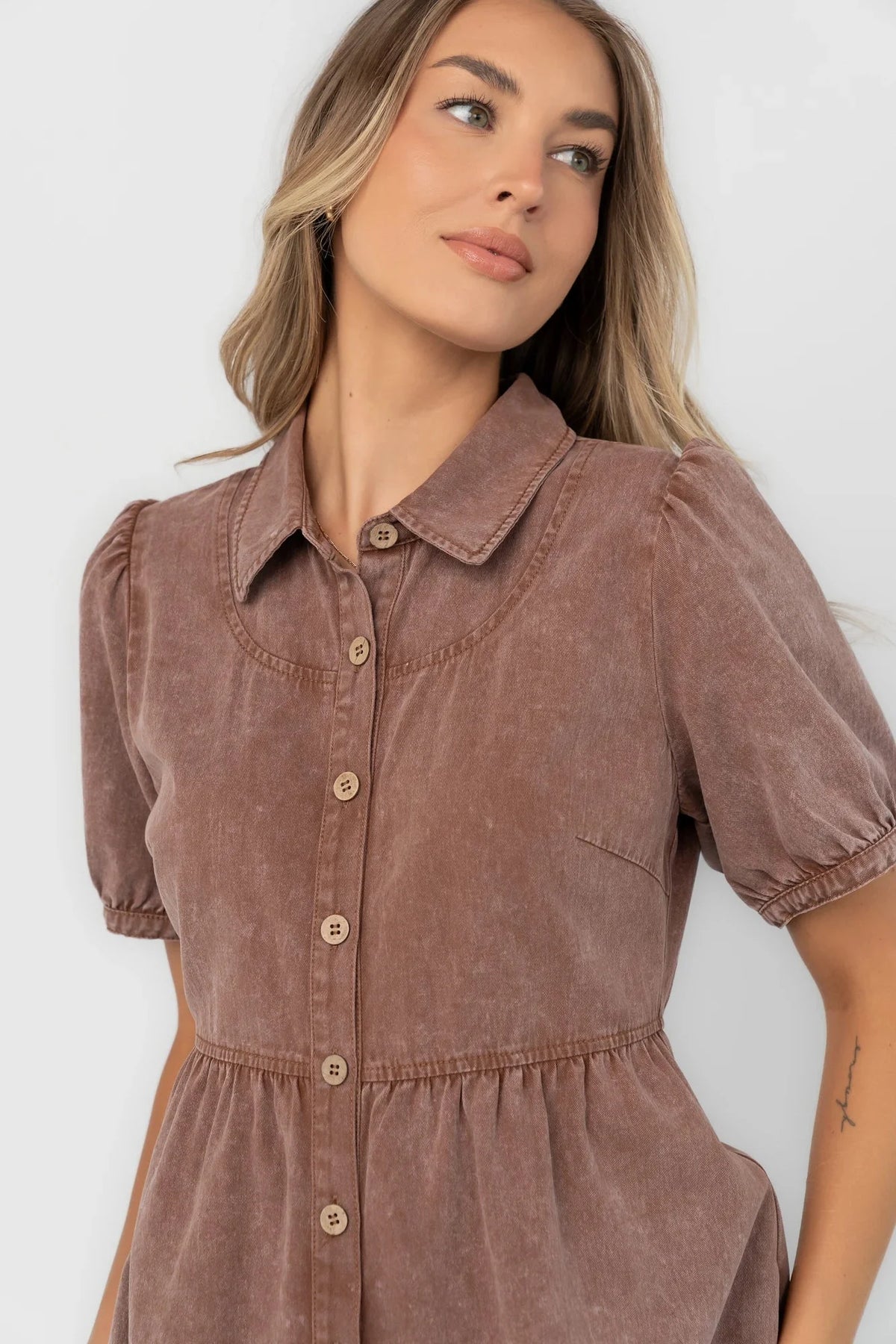 Tiffany Button Up Short Dress | Dusty Mocha