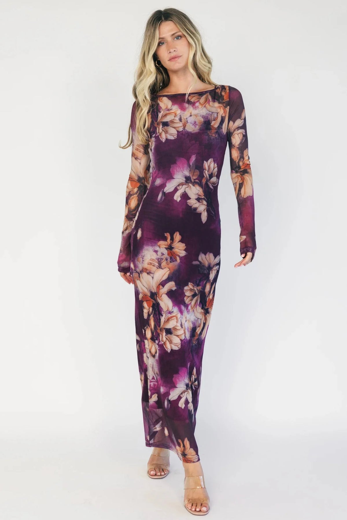 Darya Mesh Midi Dress | Purple Floral