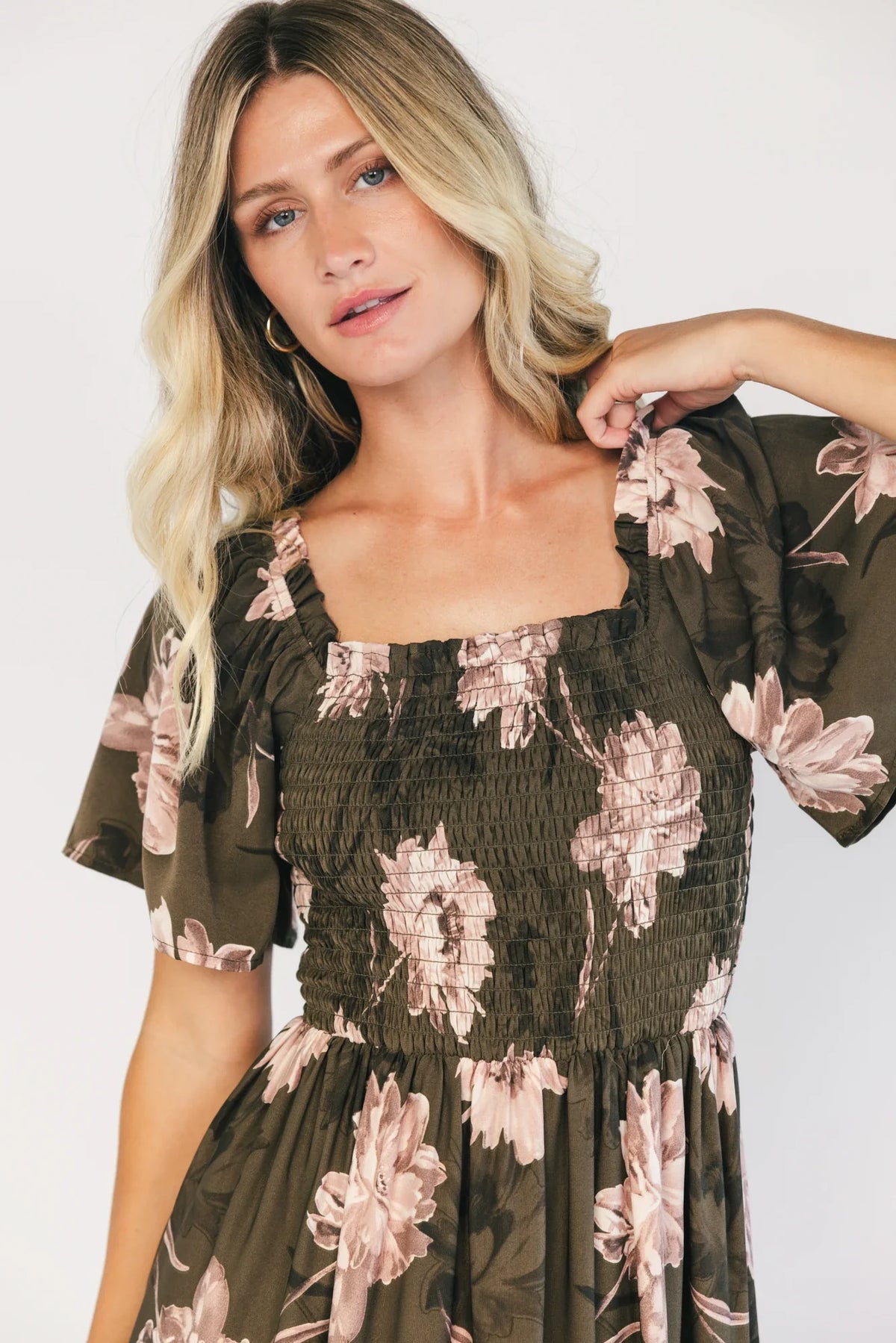 Southampton Smocked Maxi Dress | Dark Olive Floral