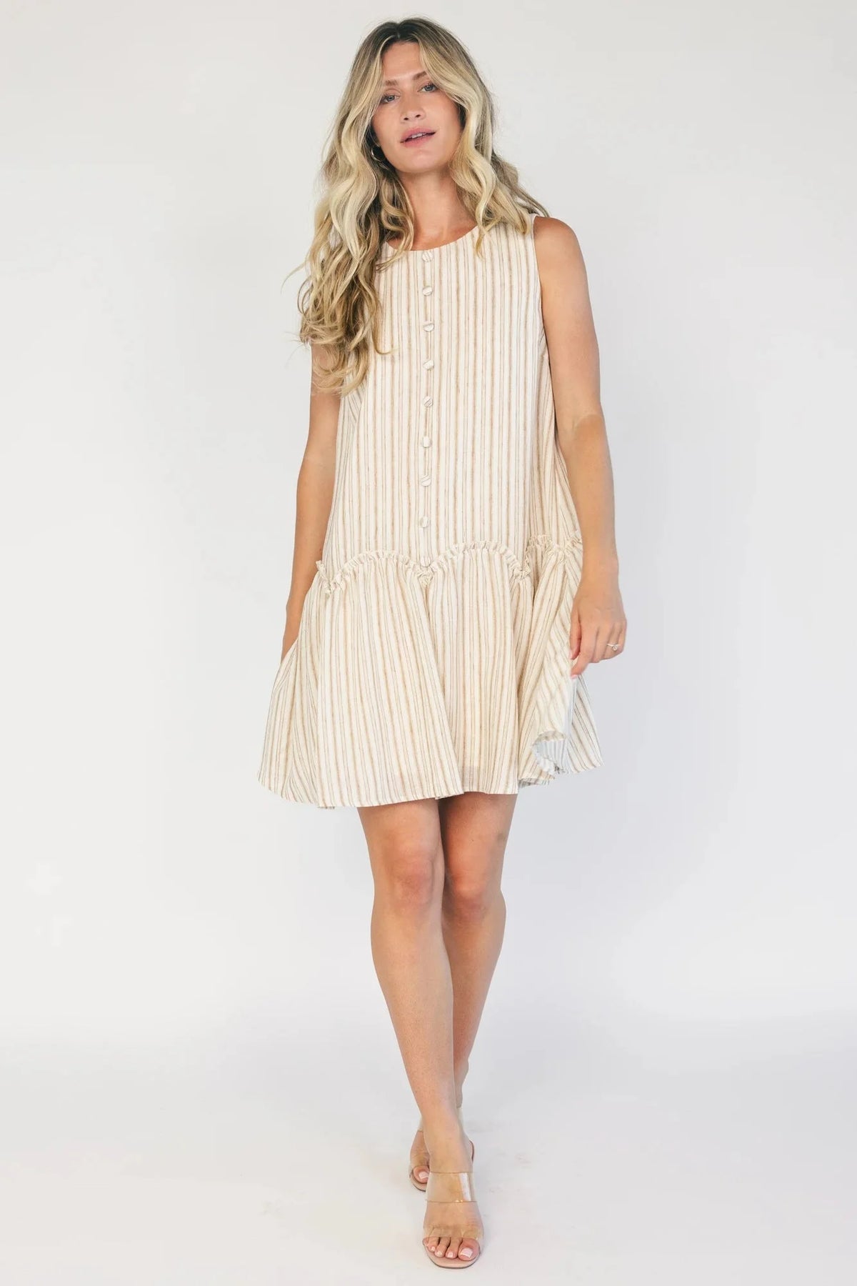Aldridge Short Dress | Ivory + Taupe Stripe