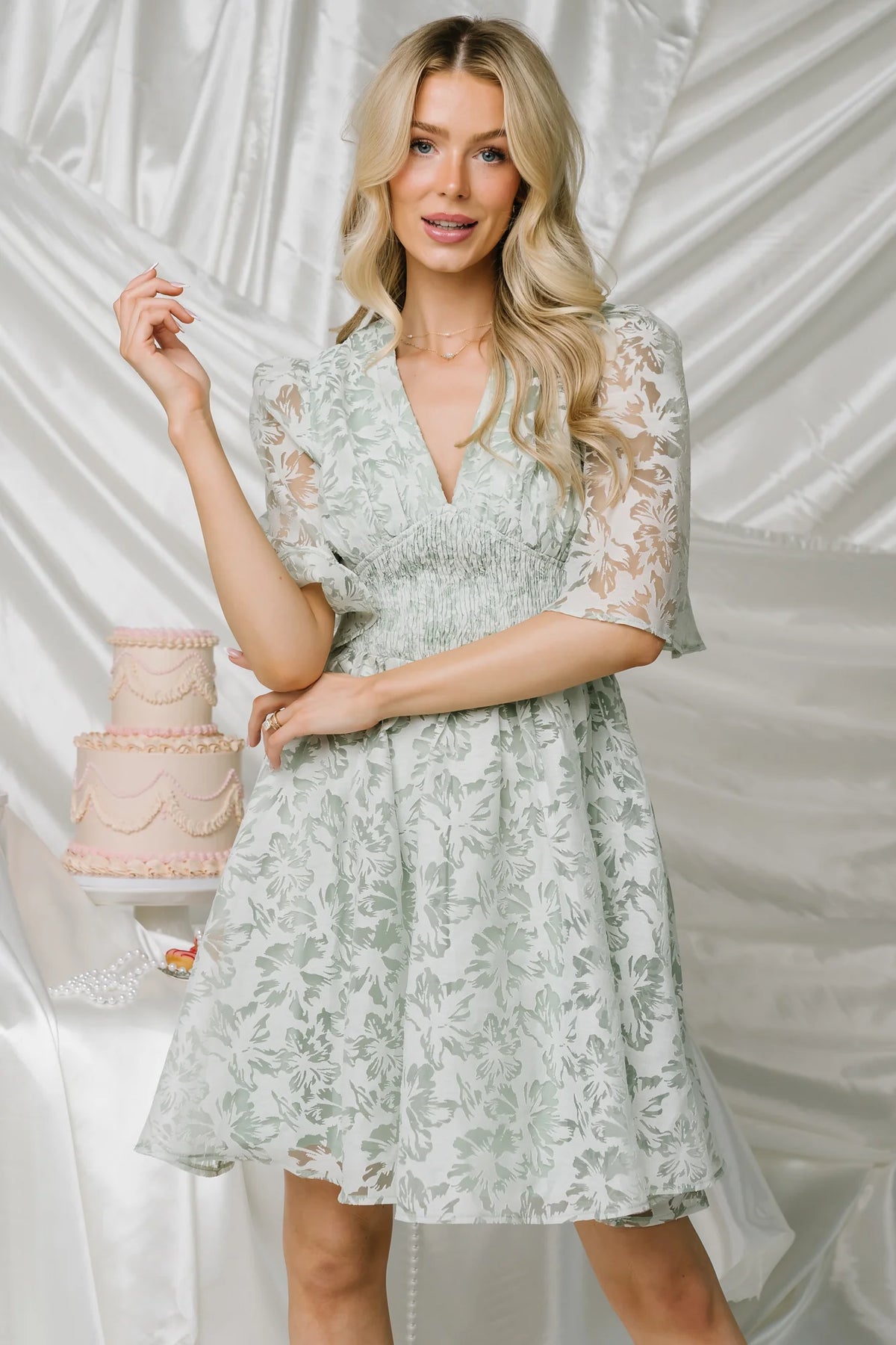 Bonnie Short Dress | Sage Floral
