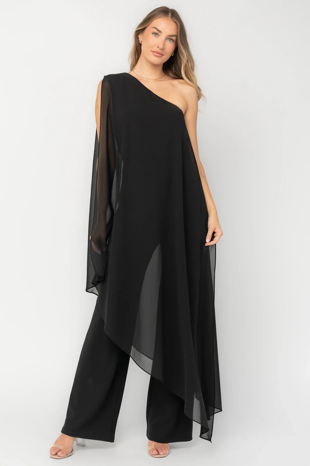 Penthouse One Shoulder Jumpsuit | Black
