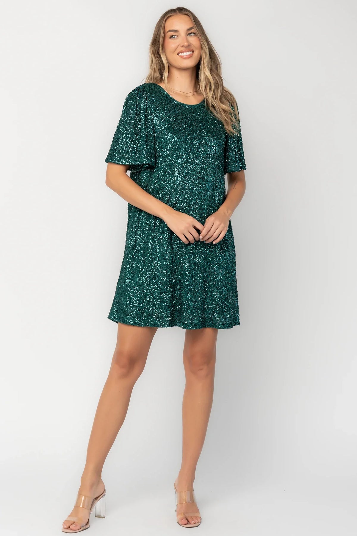 Kimber Sequin Shift Dress | Emerald