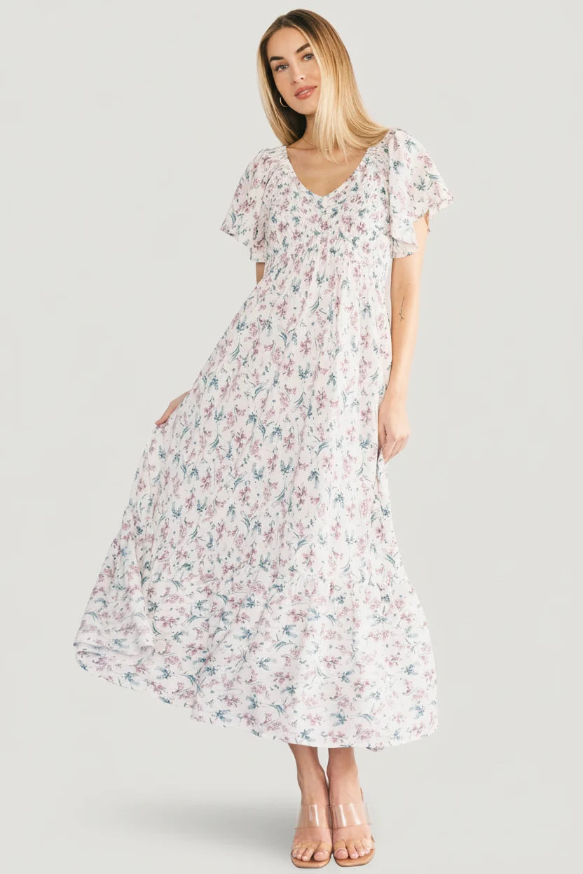 Joanie Smocked Dress | Cream Multi Floral