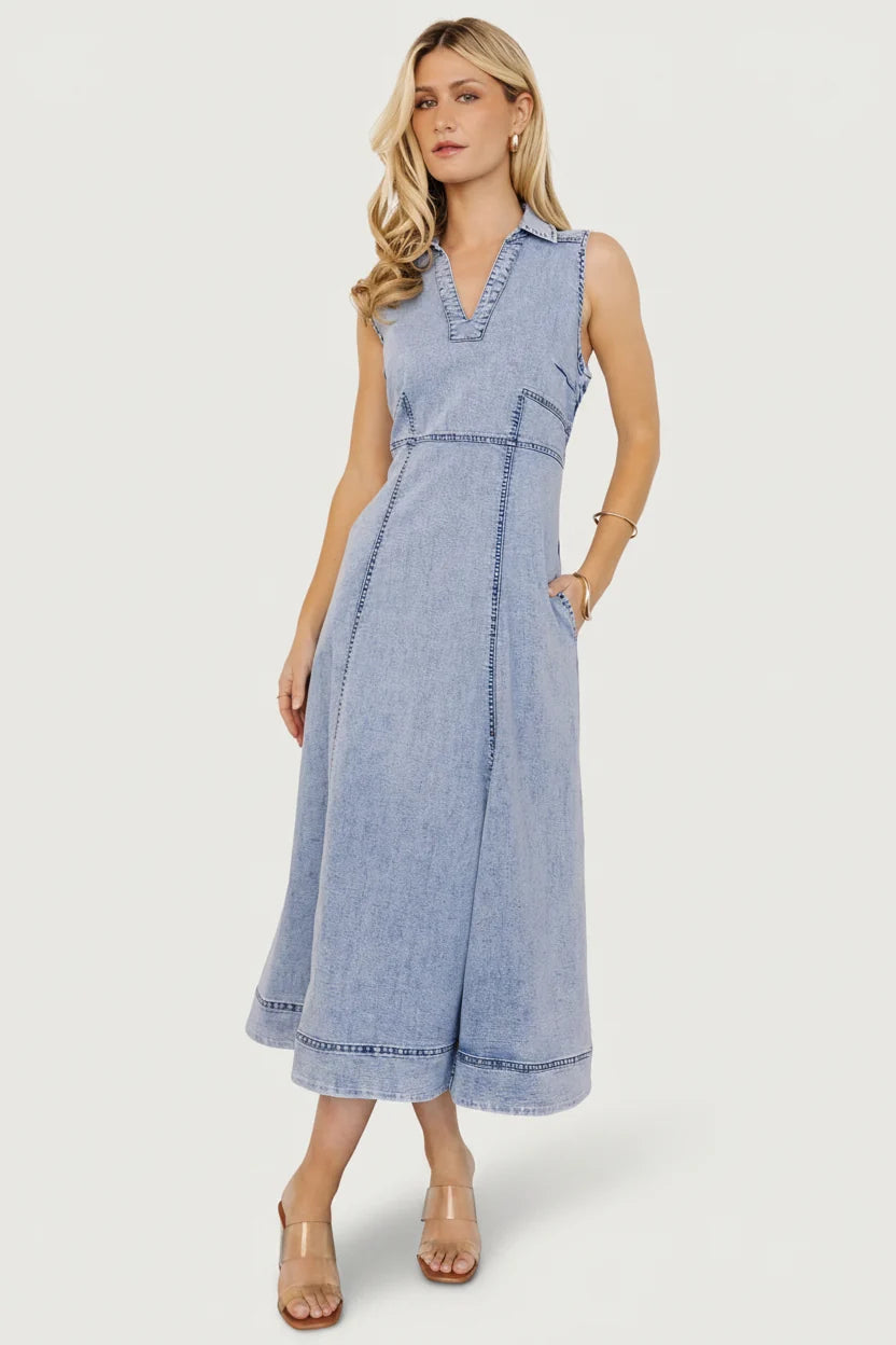 Georgia Sleeveless Midi Dress | Denim
