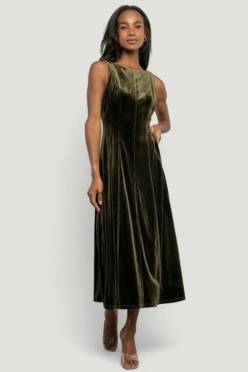 Annika Velvet Midi Dress | Olive
