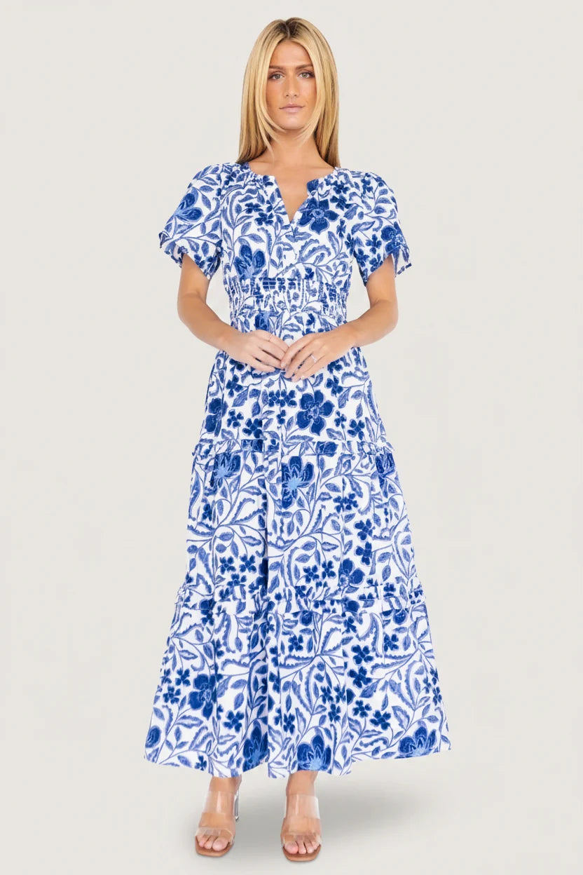 Kiana Poplin Maxi Dress | Blue Multi