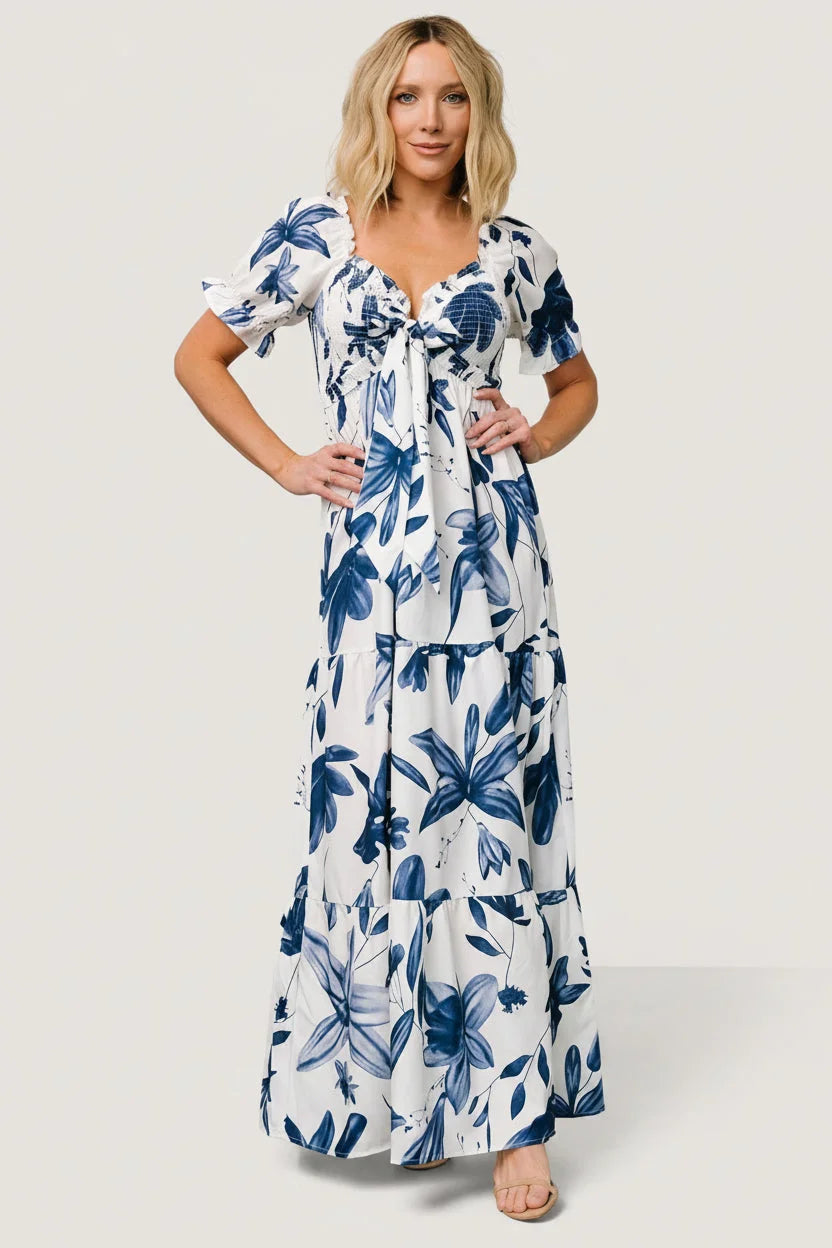 Hilaria Maxi Dress | White + Blue