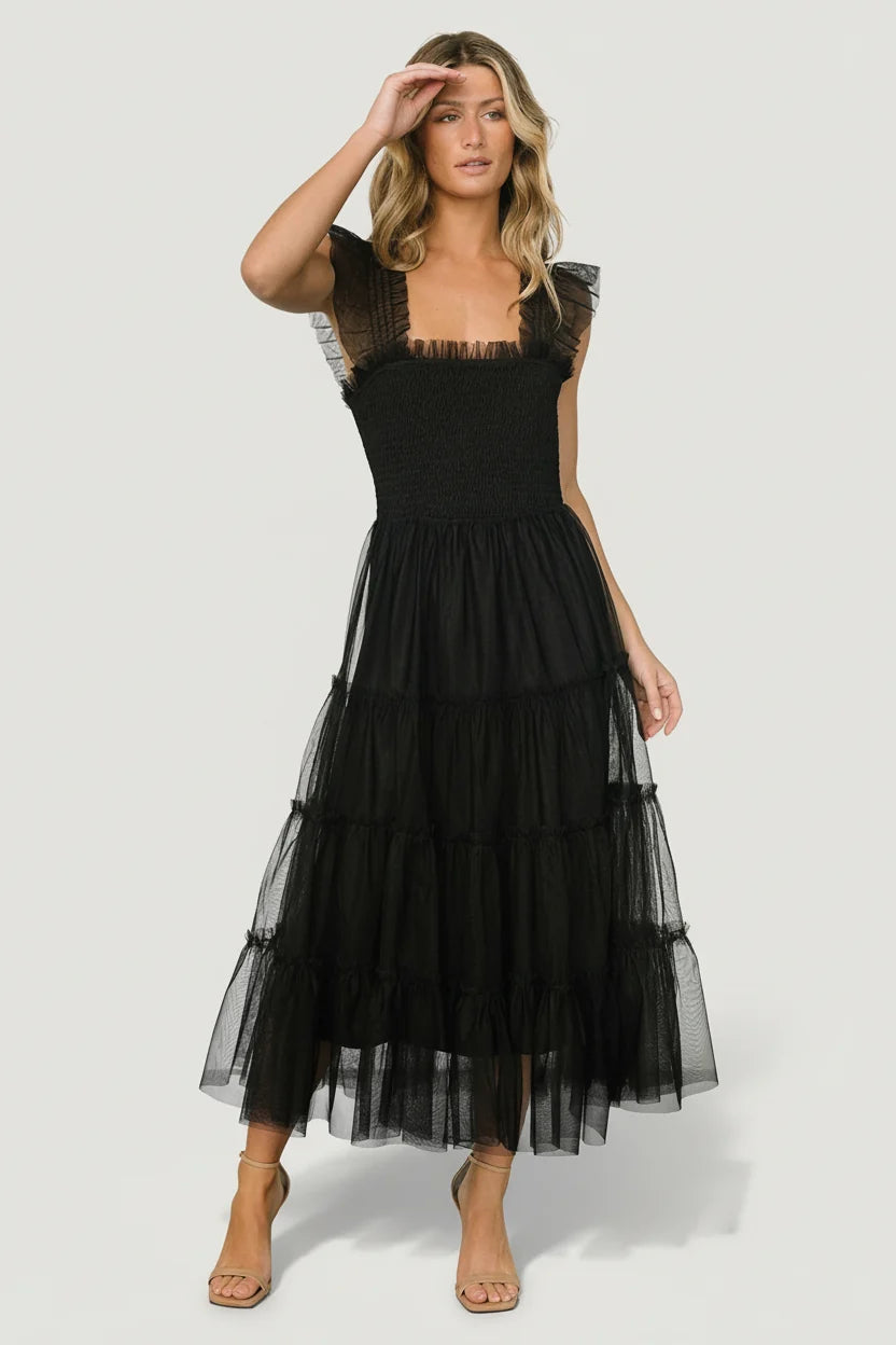 Emma Smocked Tulle Dress | Black