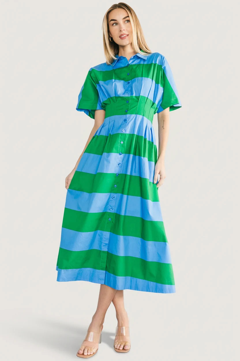 Tracy Shirt Dress | Blue + Green Stripe