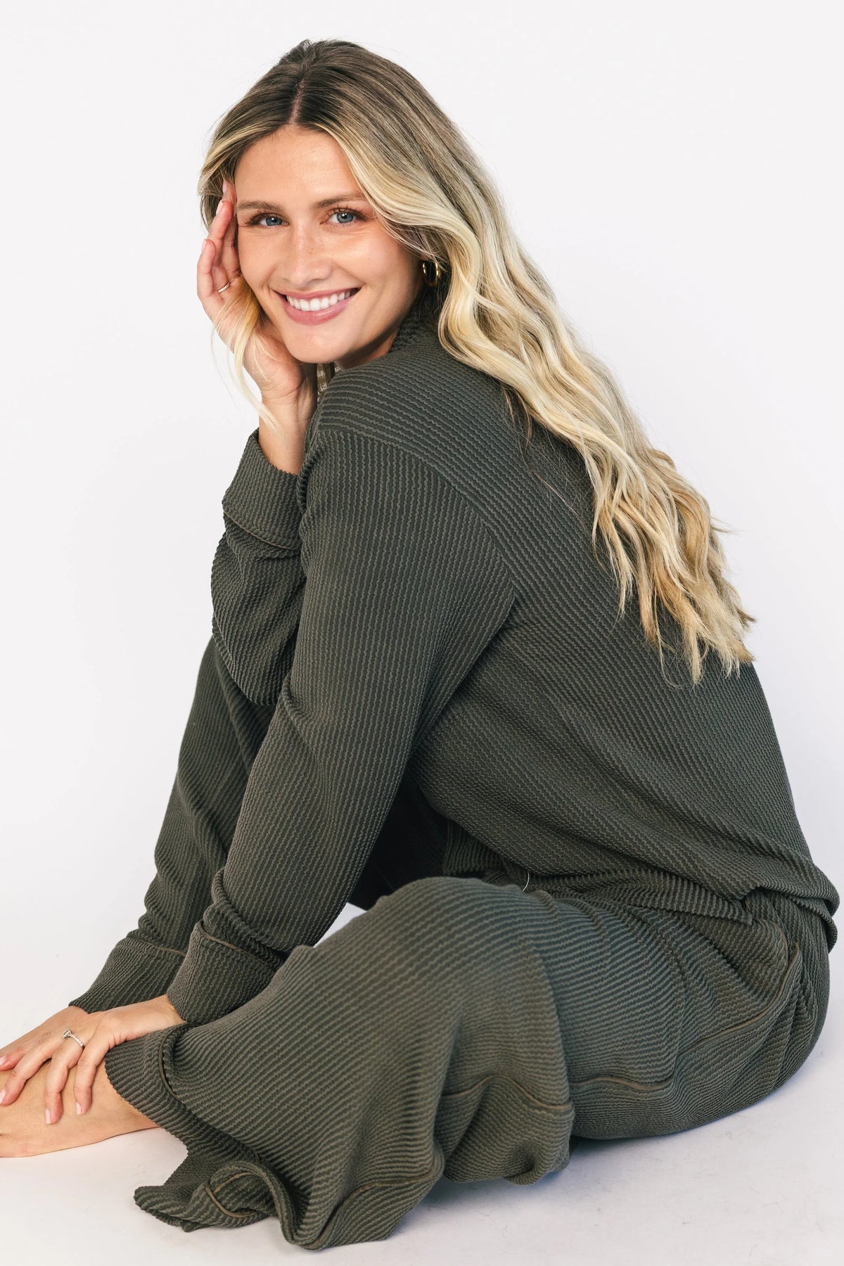 Eloise Ribbed Pajama Set | Dark Olive