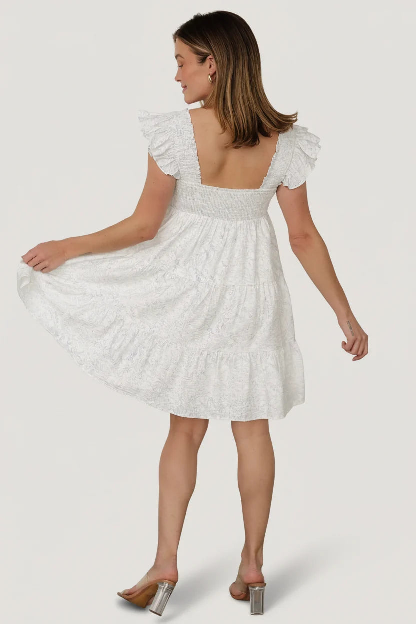 Suri Short Dress | Off White + Blue Floral