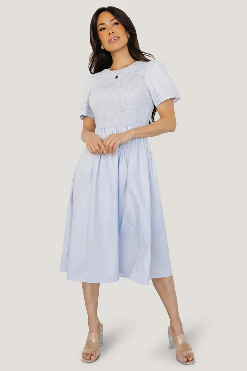Farrah Smocked Midi Dress | Light Blue