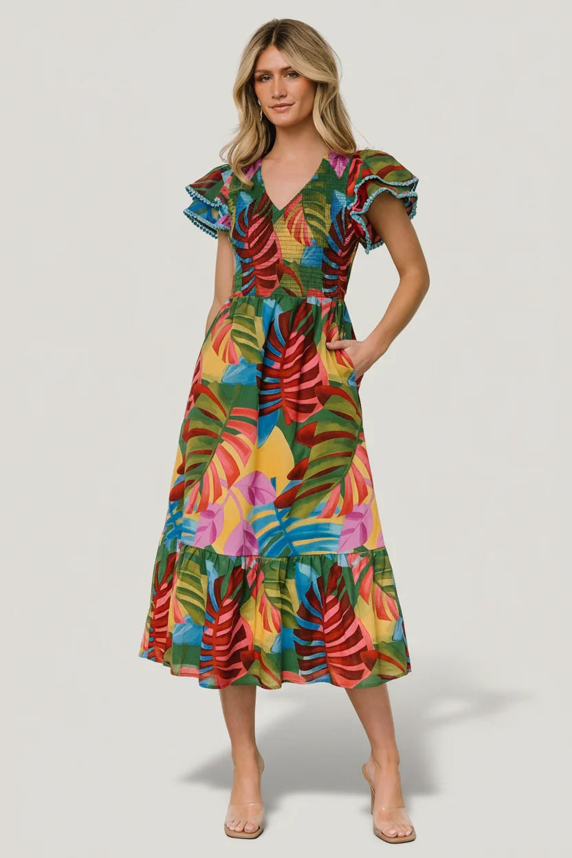 Marielle Smocked Midi Dress | Multi Print