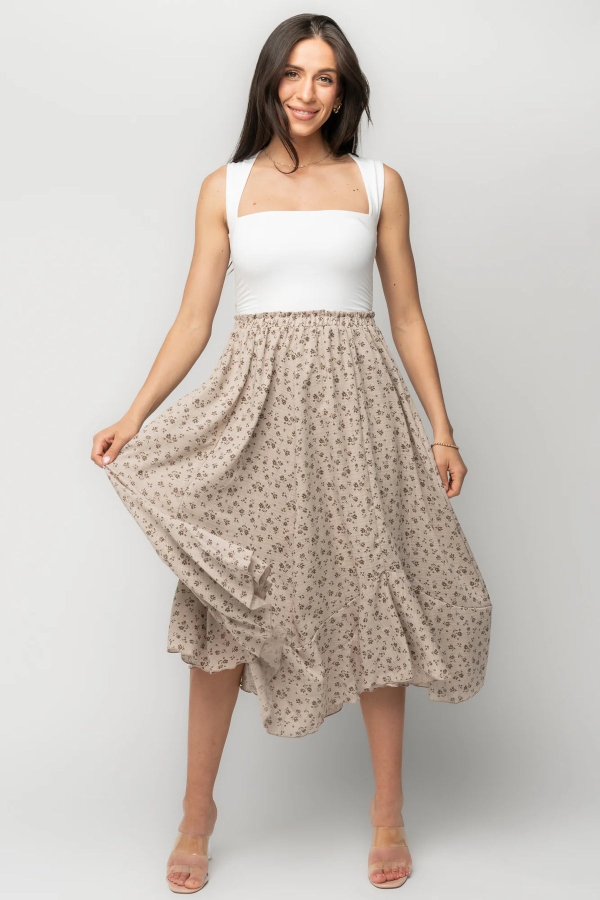 Wrenley Midi Skirt | Warm Taupe Floral