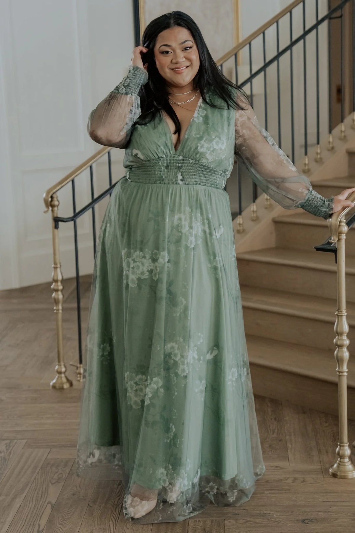Layla Tulle Maxi Dress | Dusty Green Floral