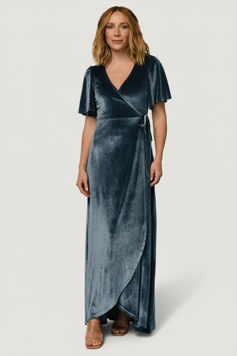 Katelyn Velvet Maxi Wrap Dress | Blue